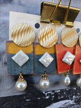 Load image into Gallery viewer, Handmade Pearl Wood Rectangle Earrings