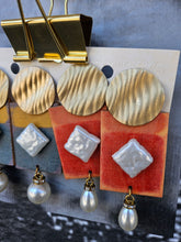 Load image into Gallery viewer, Handmade Pearl Wood Rectangle Earrings