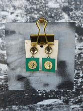 Load image into Gallery viewer, Handmade Teal Gold Square Earrings
