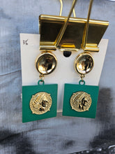 Load image into Gallery viewer, Handmade Teal Gold Square Earrings