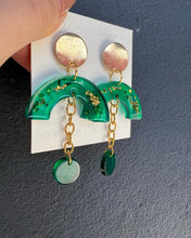Load image into Gallery viewer, Green Resin Dangling Earrings with Gold Flakes