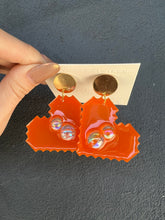 Load image into Gallery viewer, Orange Heart with Transparent Beads Handmade Resin Earrings