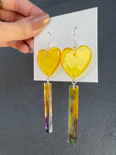 Load image into Gallery viewer, Yellow Heart with Long Dangling Strips Handmade Resin Earrings