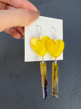 Load image into Gallery viewer, Yellow Heart with Long Dangling Strips Handmade Resin Earrings