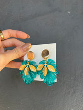 Load image into Gallery viewer, Green & Gold Leaves Handmade Resin Earrings