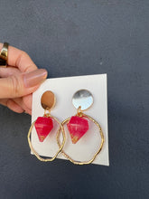 Load image into Gallery viewer, Red Diamond Shape Resin Earrings with Gold Circle Hollow Out