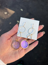 Load image into Gallery viewer, Purple with Gold Geometry Hollow Out Handmade Resin Earrings