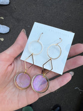 Load image into Gallery viewer, Purple with Gold Geometry Hollow Out Handmade Resin Earrings