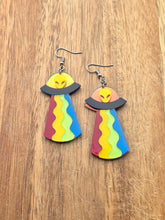 Load image into Gallery viewer, Iridescent alien UFO Earrings.
