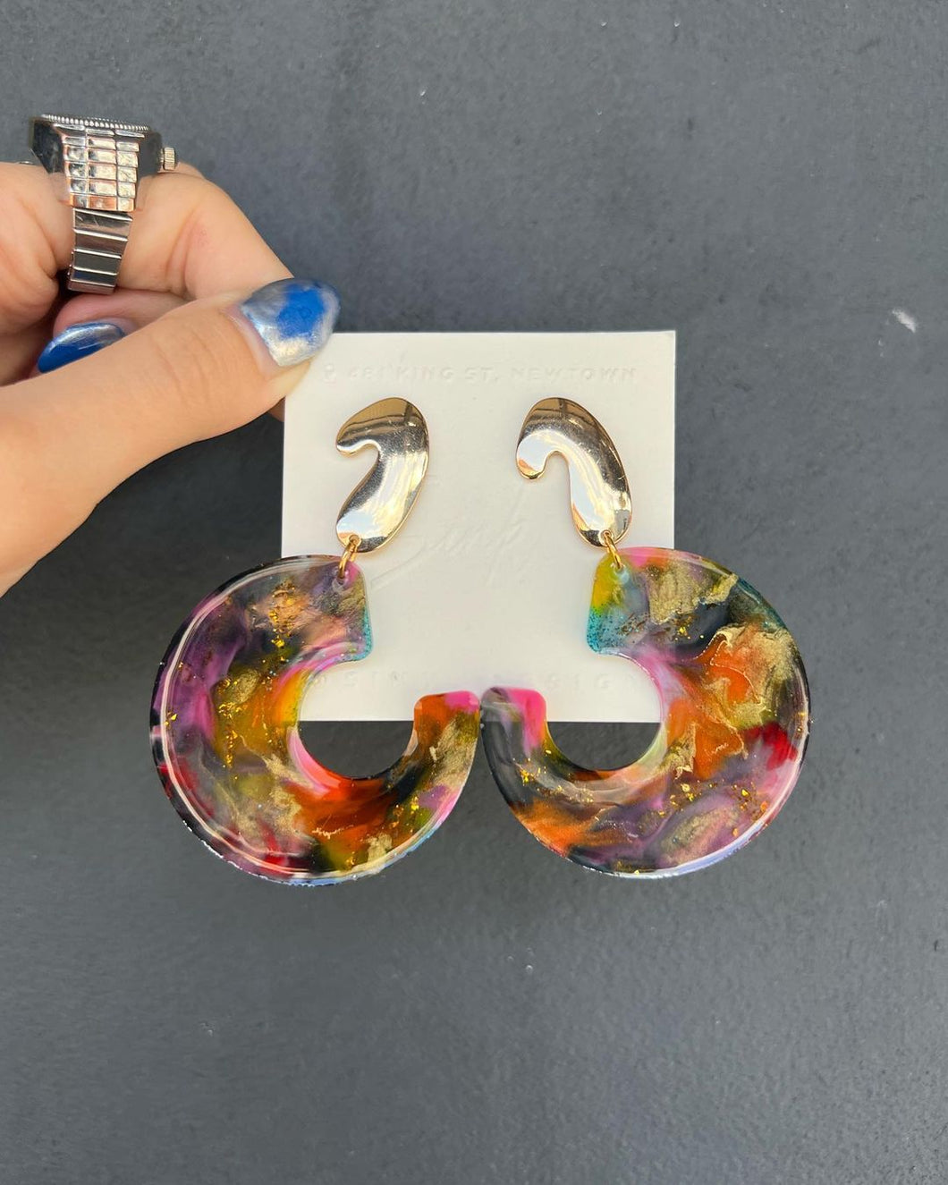 Handmade Rainbow Resin Earrings