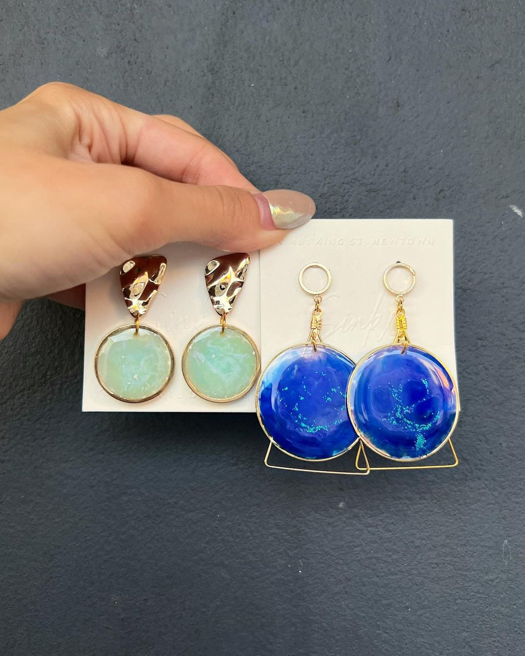 Handmade Blue Resin Earrings