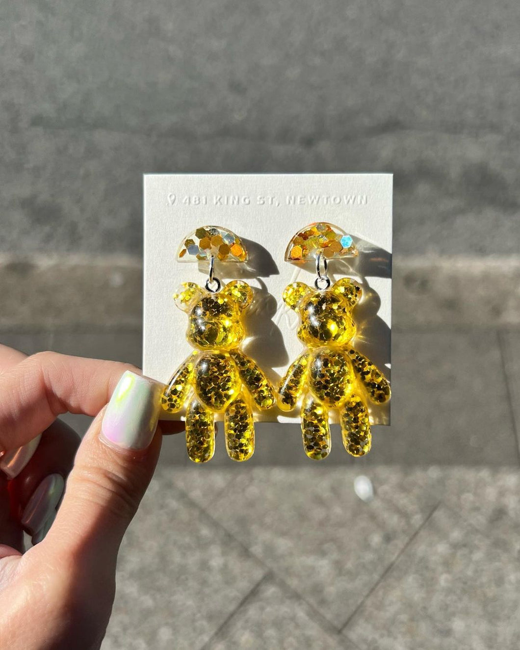 Handmade Resin Bear Bling Earrings