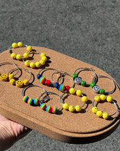 Load image into Gallery viewer, Rainbow Yellow Smiley Face Hoop Earrings
