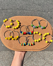 Load image into Gallery viewer, Rainbow Yellow Smiley Face Hoop Earrings
