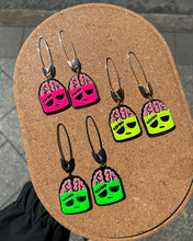 Load image into Gallery viewer, Handmade Neon Zombie Safety Pin Earrings
