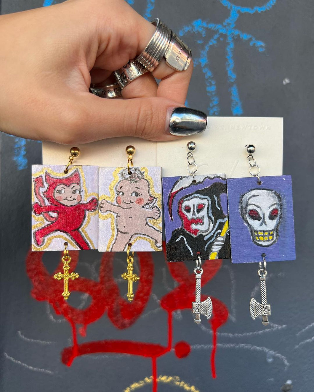 Handmade Hand painted Spooky Gothic Earrings