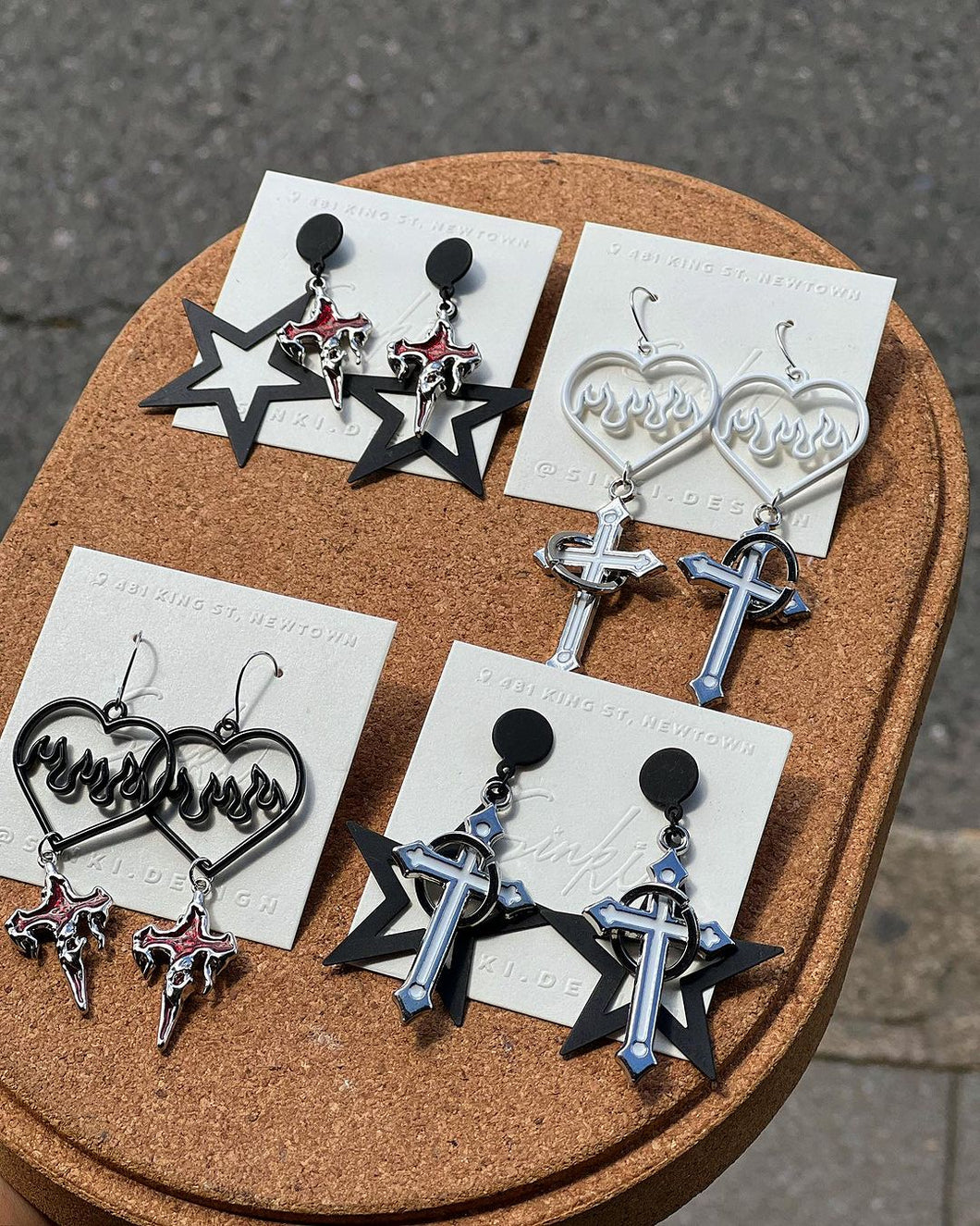 Handmade Gothic Style Cross Hearts Earrings