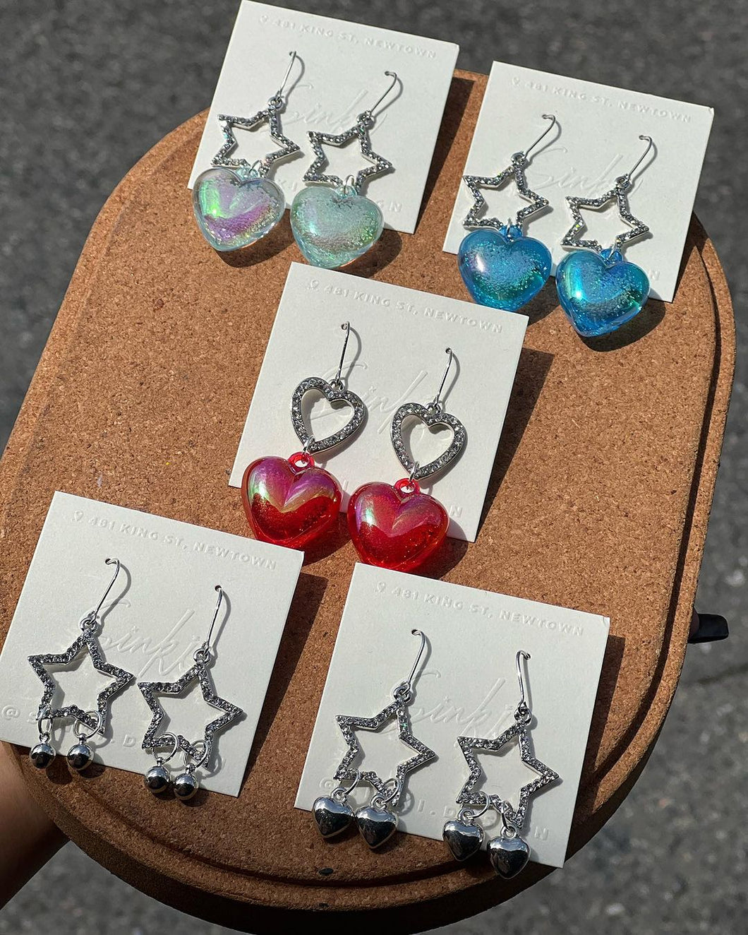 Handmade Bling Heart Star Earrings