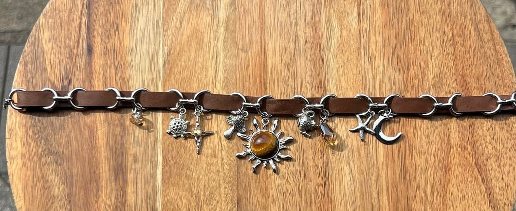 Brown Leather charms choker