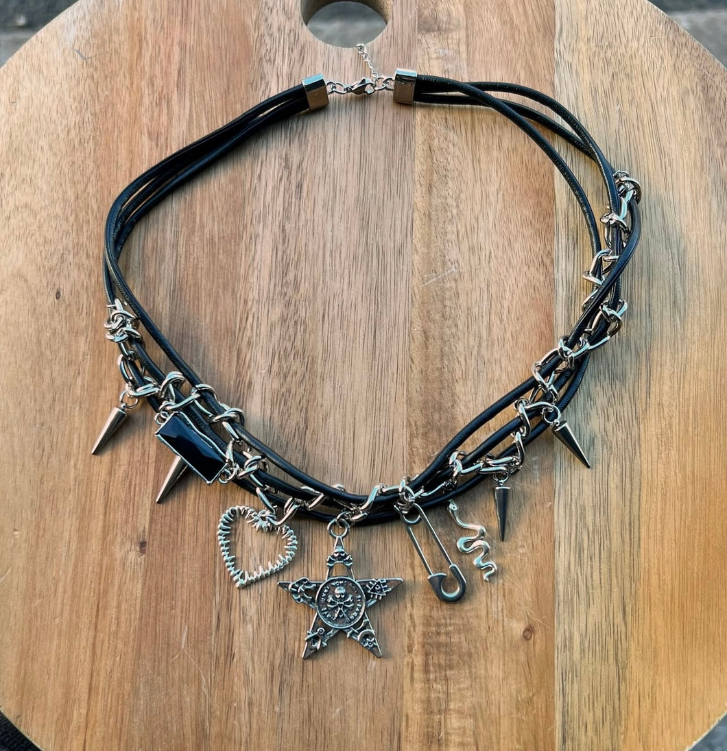 Gothic style Leather charms choker
