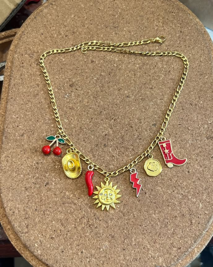 Premade Custom Charm Sun Red theme Necklace