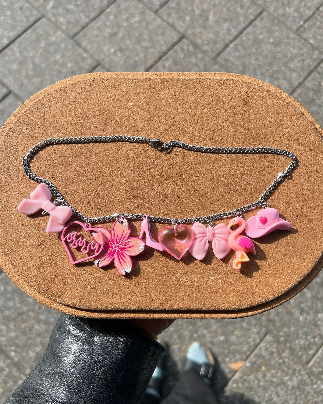 Handmade Custom Pink Theme Charm Necklace