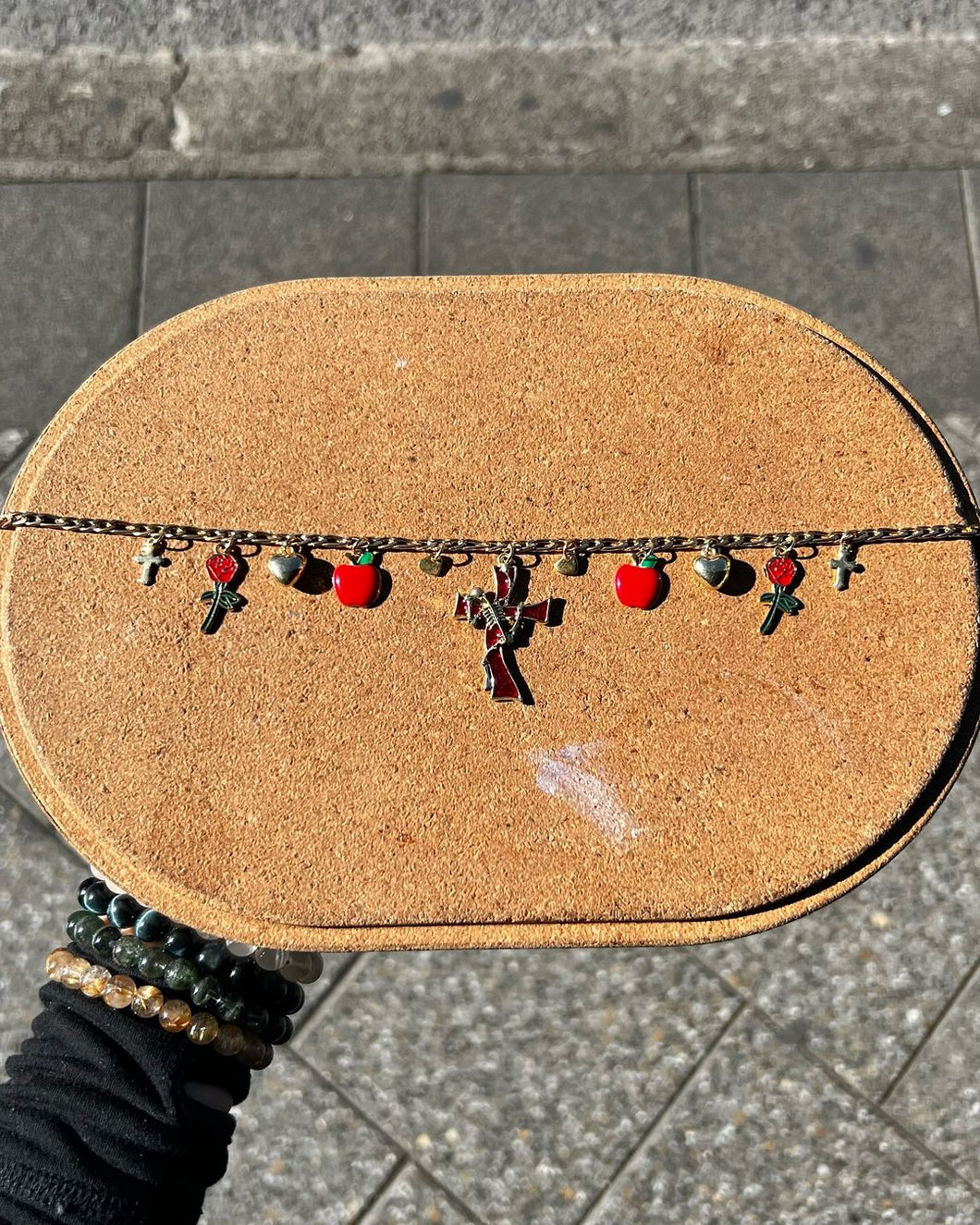 Handmade Custom Gold and Red Angel Charm Necklace