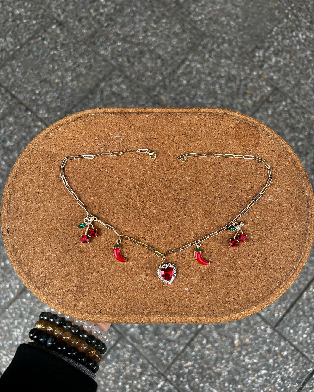 Handmade Custom Red and Gold Heart Charm Necklace