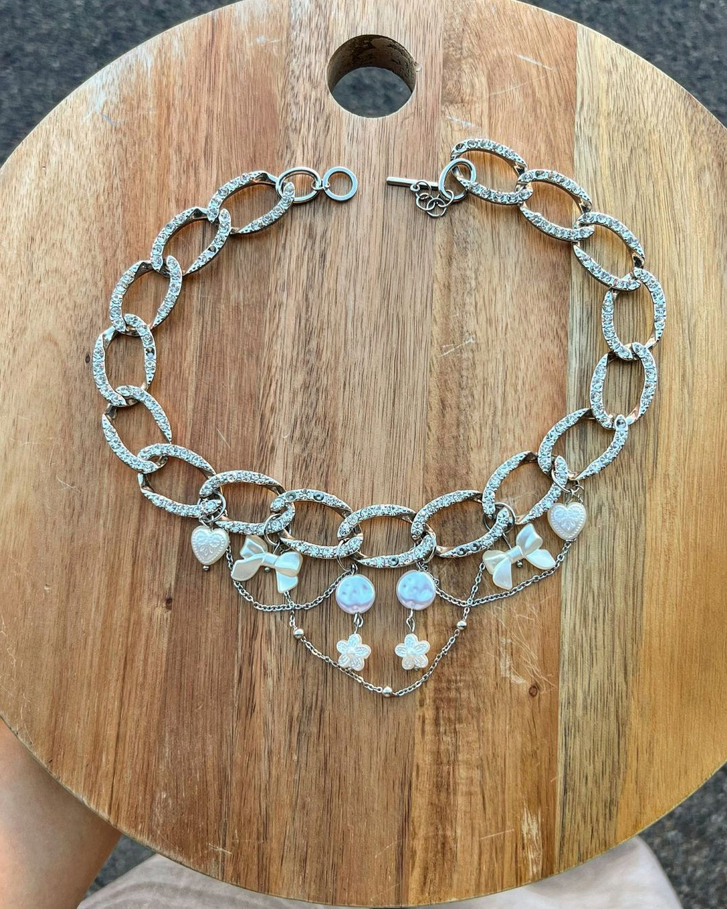 Handmade Custom Silver Chunky Pearl Charm Necklace