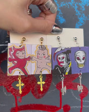 Load and play video in Gallery viewer, Handmade Hand painted Spooky Gothic Earrings
