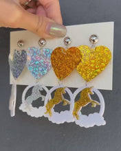 Load and play video in Gallery viewer, Handmade Unicorn Heart Earrings
