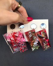 Load image into Gallery viewer, Rectangle Love Heart Bubble Wrap/ Silver Foil Wrap Resin Earrings
