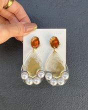 Load image into Gallery viewer, Gold Water Drop Resin Handmade Earrings with Pearls
