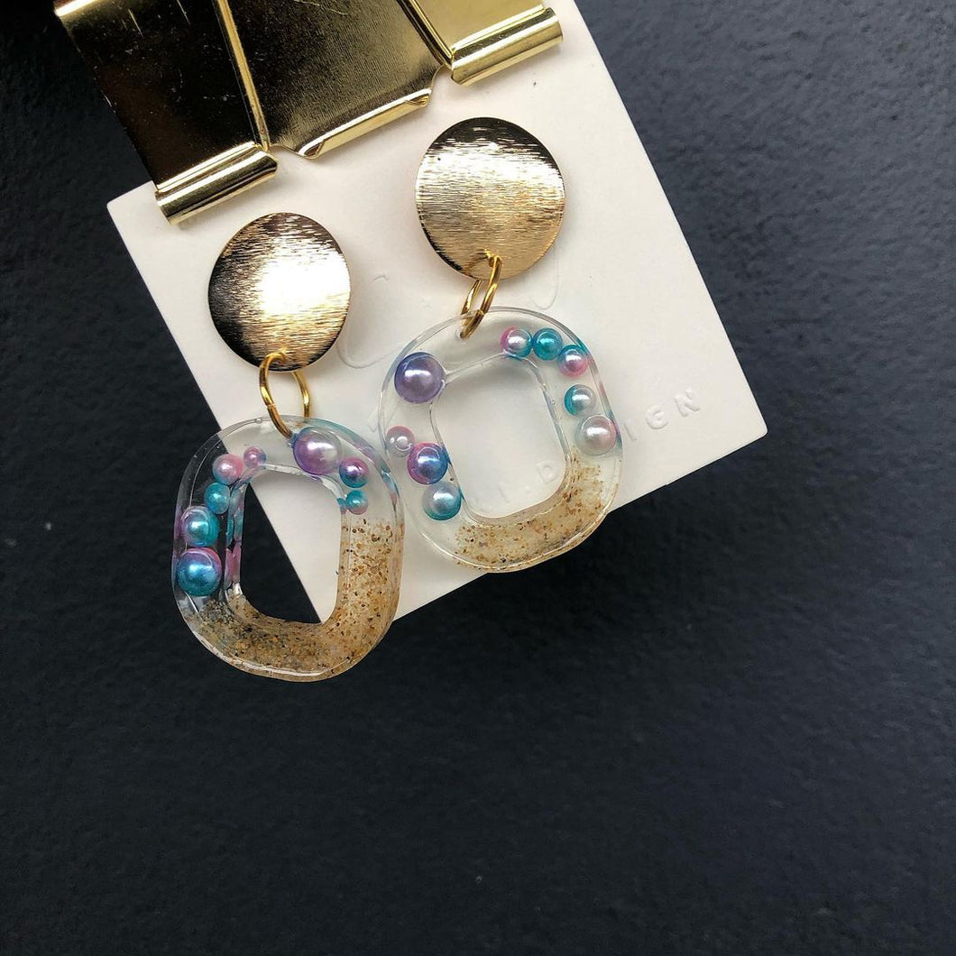 Sand and Pearls Resin Earrings