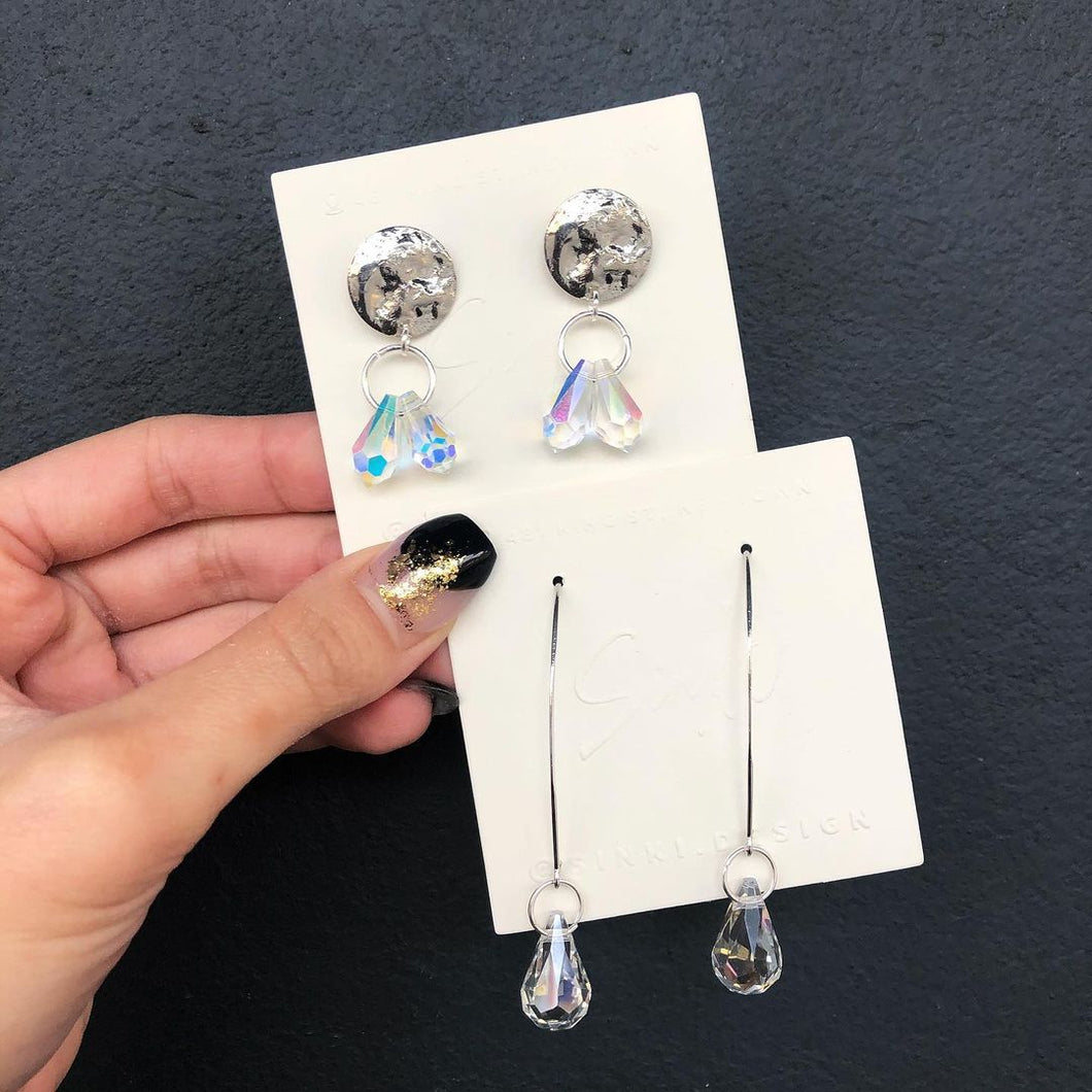 Shiny Silver Hologram Glass Drop Earrings