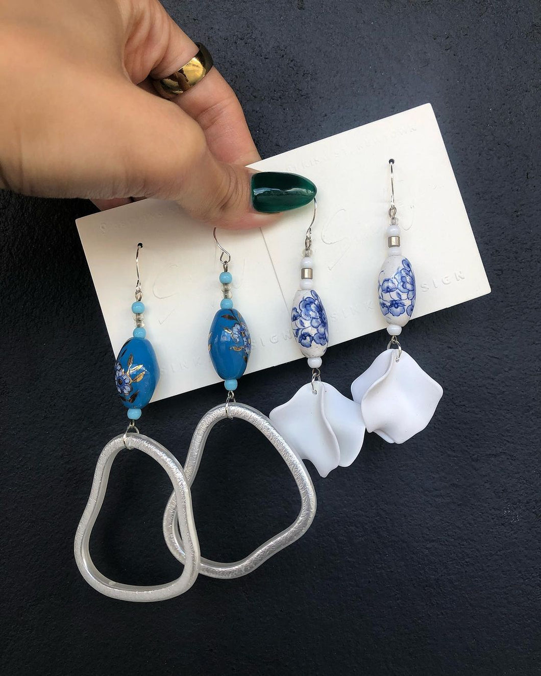 Ceramic-tile-like Earrings