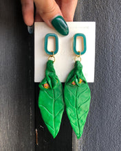 Load image into Gallery viewer, Handmade Clay Green Leaf Earrings
