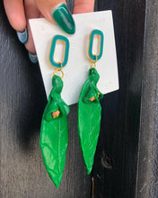 Load image into Gallery viewer, Handmade Clay Green Leaf Earrings
