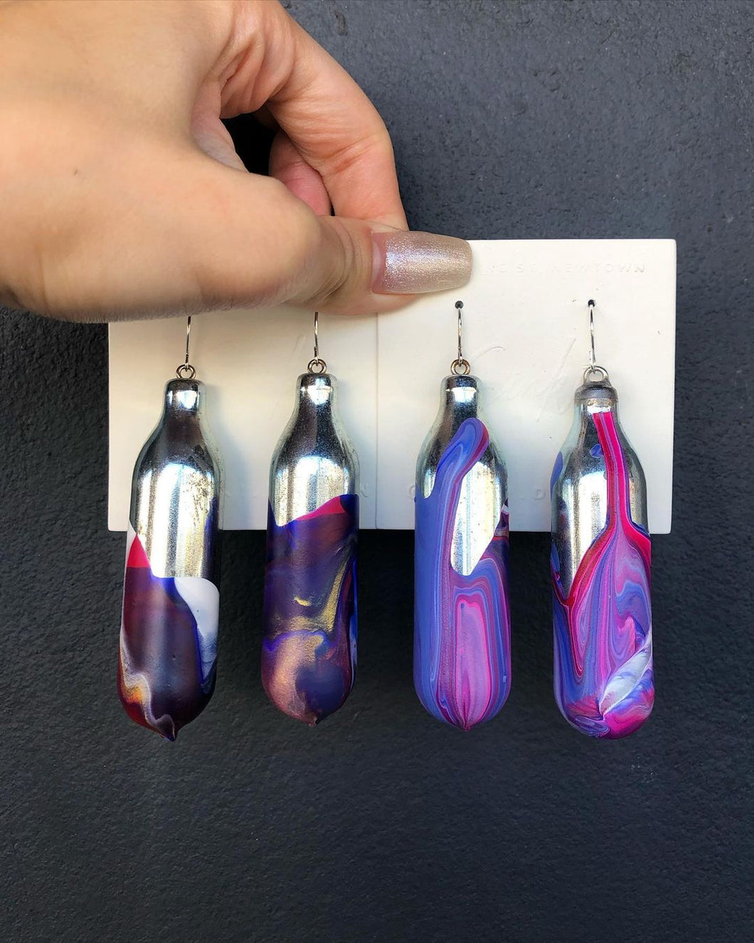 Nang Earrings with acrylic paint cream charger