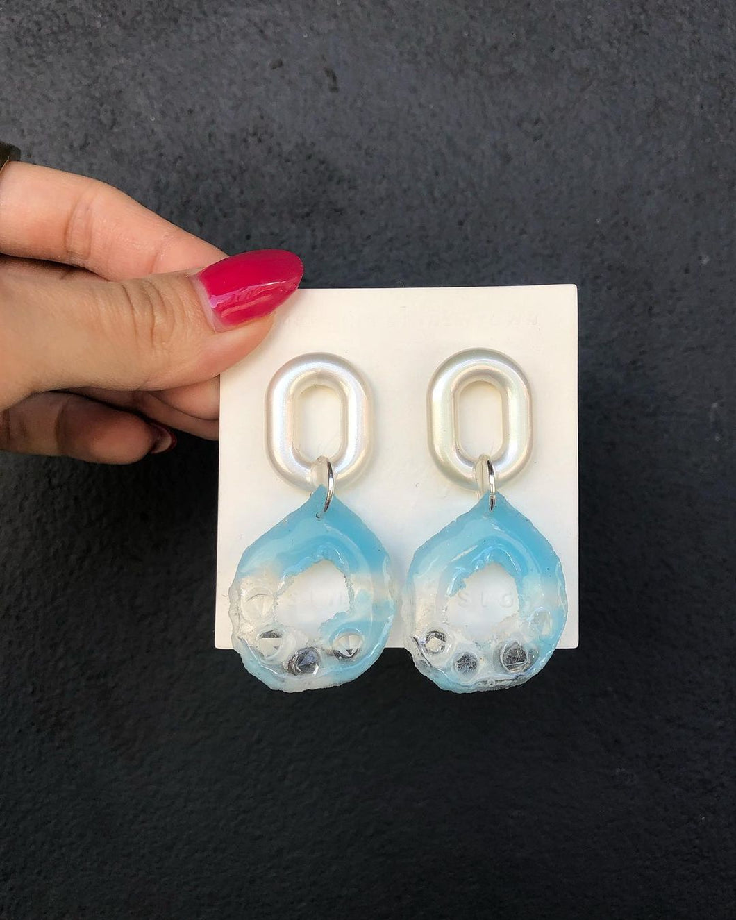 Handmade Resin baby blue Drop Earrings 925 sterling silver