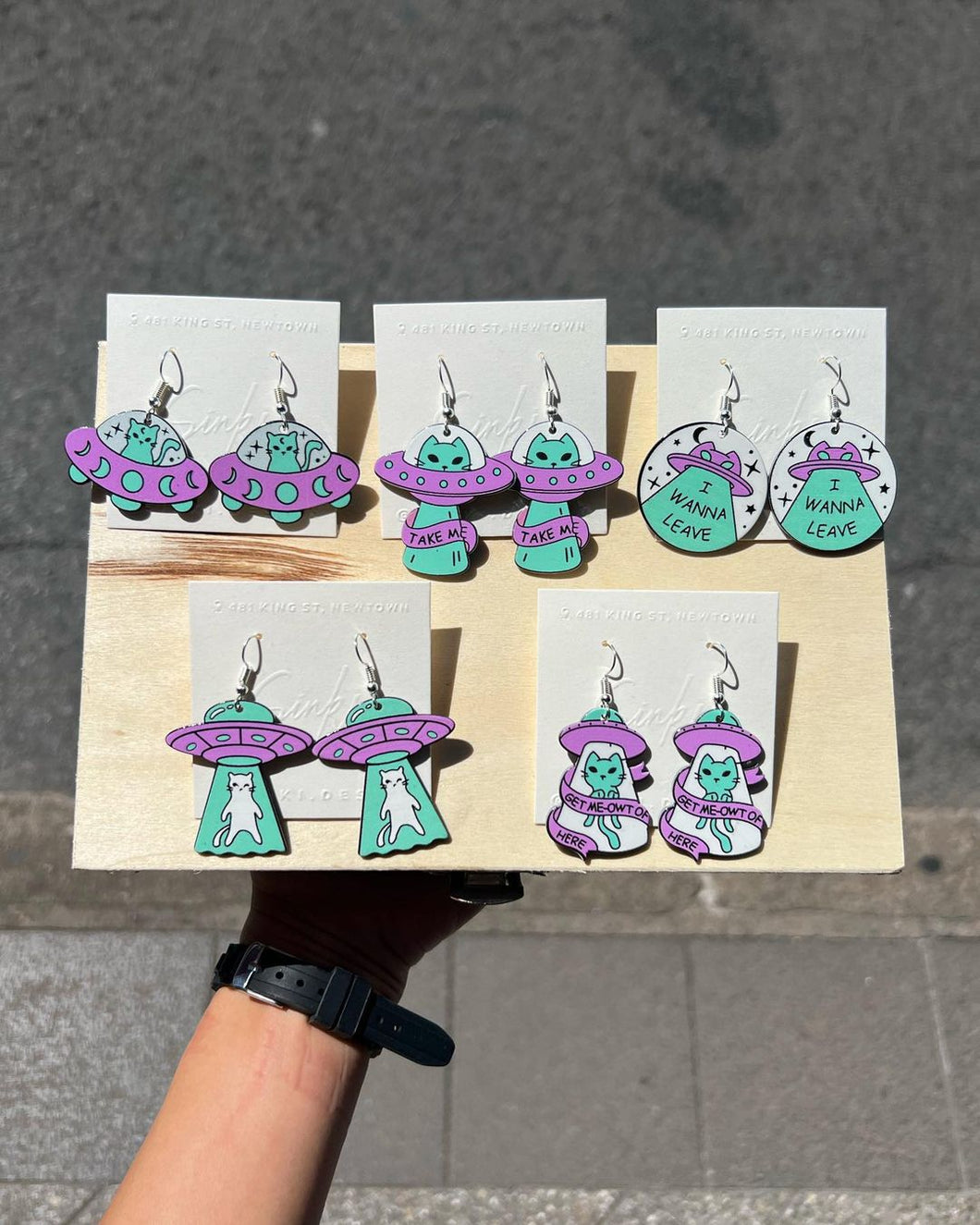 Handmade Alien Cat Earrings