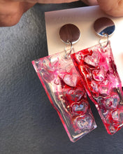 Load image into Gallery viewer, Rectangle Love Heart Bubble Wrap/ Silver Foil Wrap Resin Earrings
