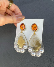 Load image into Gallery viewer, Gold Water Drop Resin Handmade Earrings with Pearls
