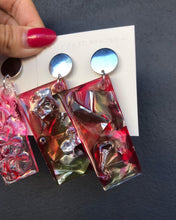 Load image into Gallery viewer, Rectangle Love Heart Bubble Wrap/ Silver Foil Wrap Resin Earrings
