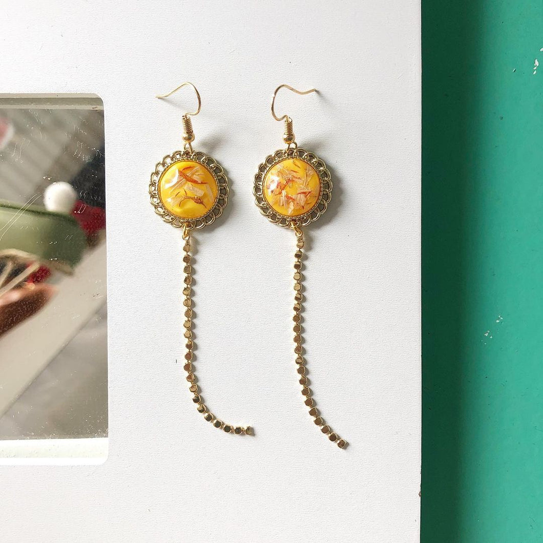 Petals Resin with Gold Fringe Earrings