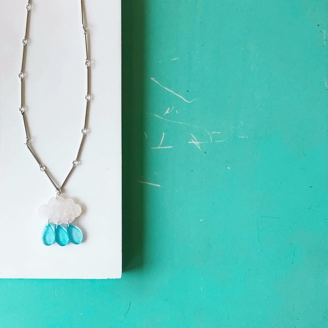 Raining Cloud with Sliver Bar Chain Necklace