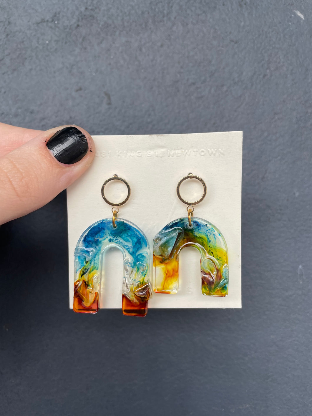 Handmade Rainbow Resin U Earrings