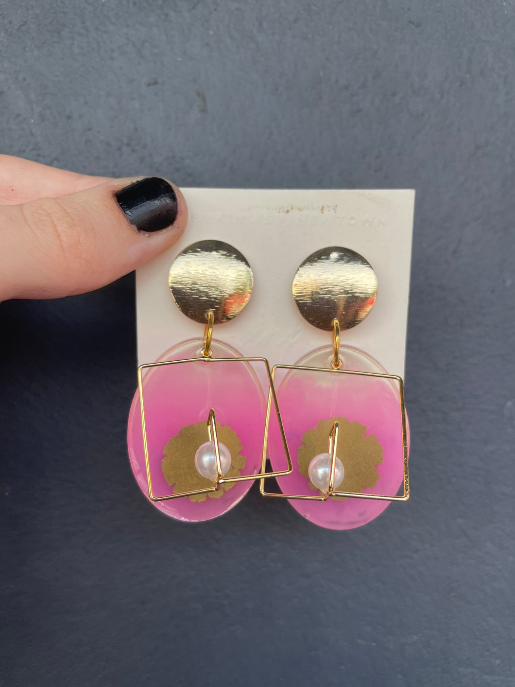 Handmade Pink Resin Earrings