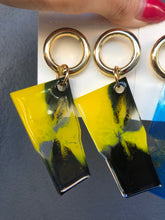 Load image into Gallery viewer, Rectangle Pattern Resin Yellow+Black / Blue+Gold Earrings
