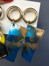 Load image into Gallery viewer, Rectangle Pattern Resin Yellow+Black / Blue+Gold Earrings
